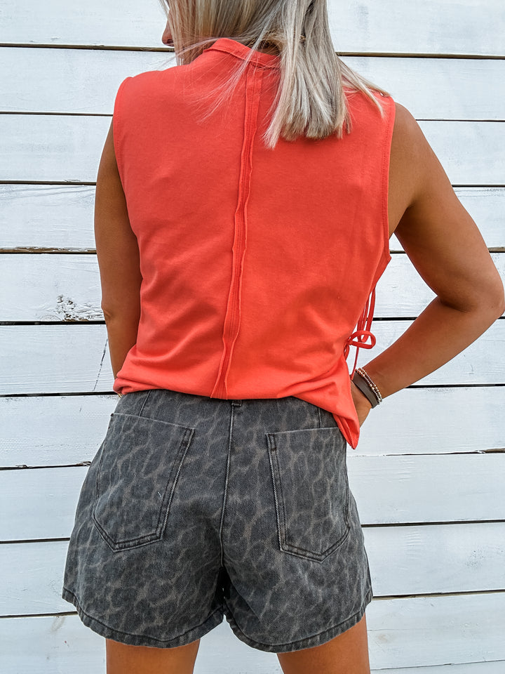 The Sweet Side Tank with Side Ties - Papaya