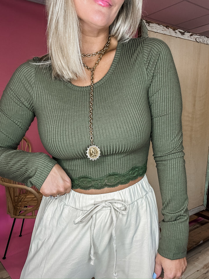 Stay Effortless Crop Tee - Olive DOORBUSTER