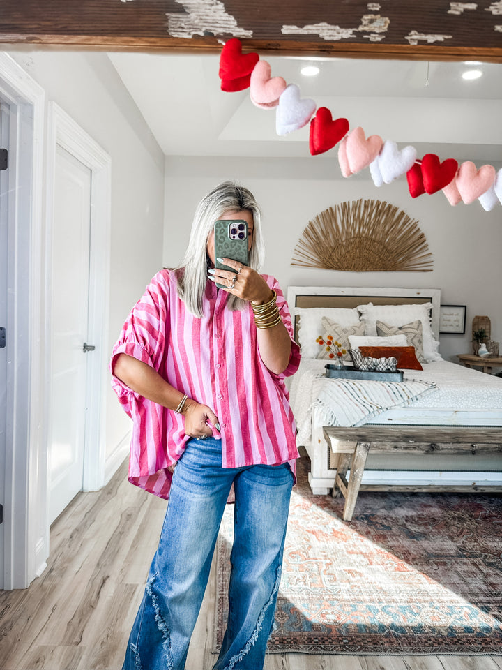 Love You More Striped Button Down Top