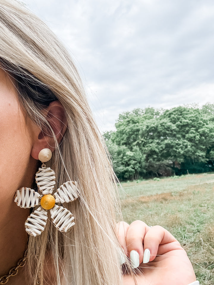 Raffia and Thread Flower Earrings