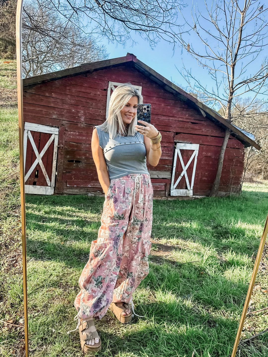 Memory Lane Floral Denim Bottoms - Rose