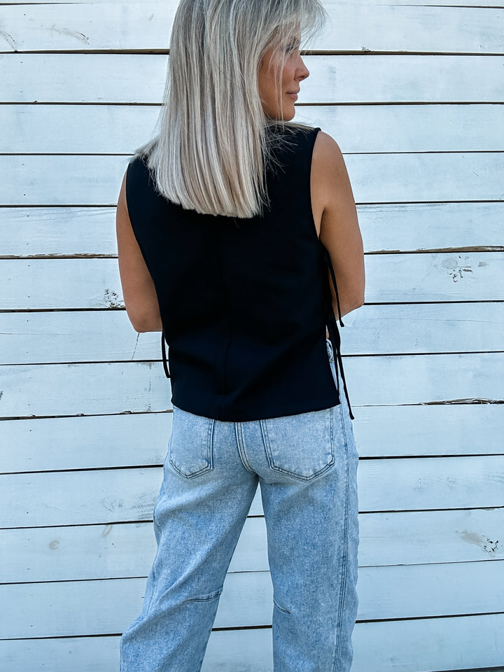 The Sweet Side Tank with Side Ties - Black