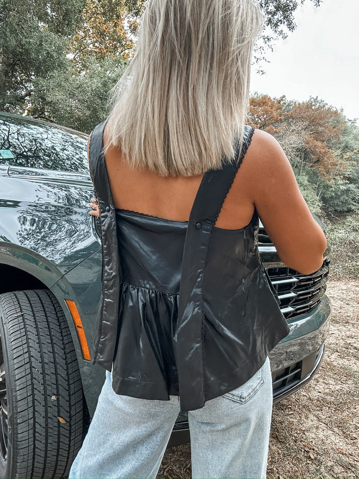 After Dark Faux Leather Lace Top