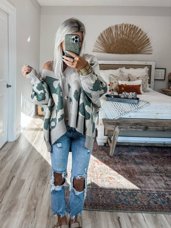Camo Comfort Oversized Cardigan - Taupe