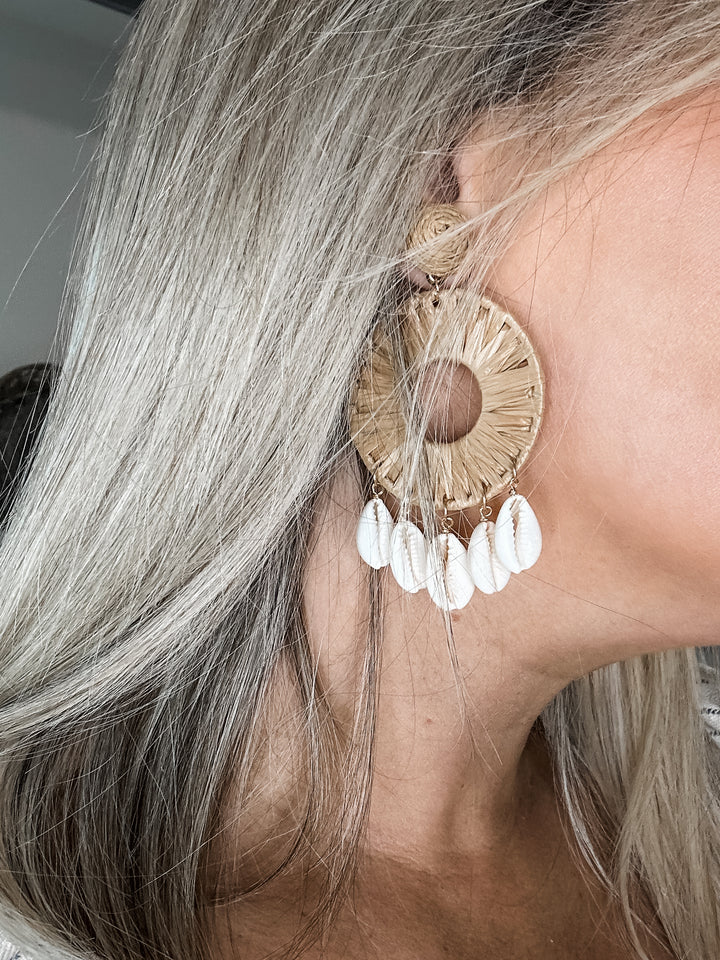 Raffia Wrapped Earrings with Shells