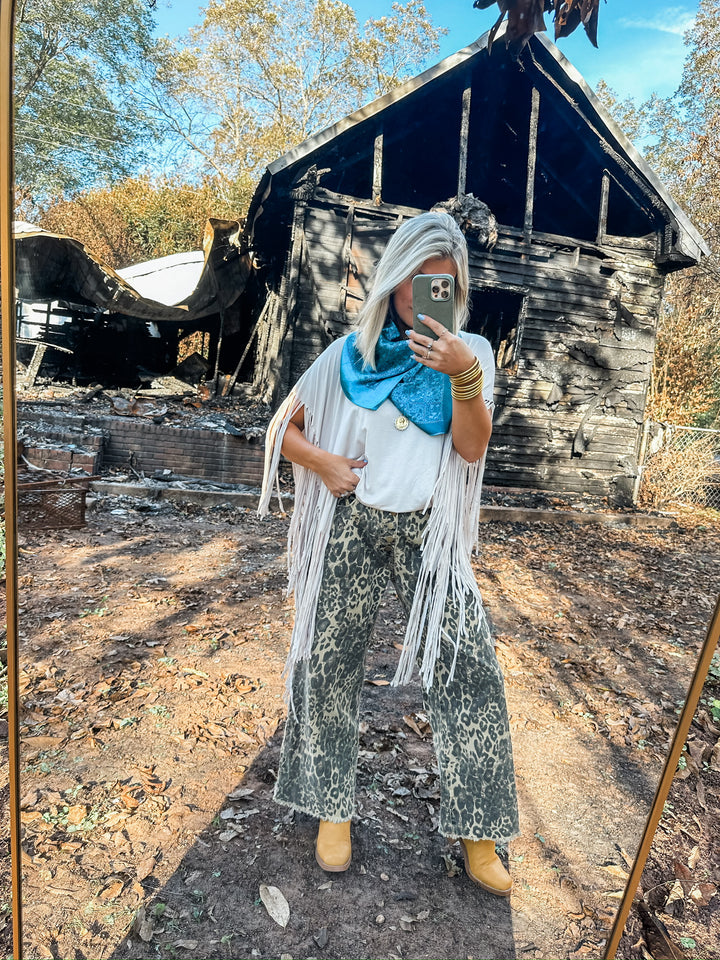 Teal Jacquard Wild Rag Scarf