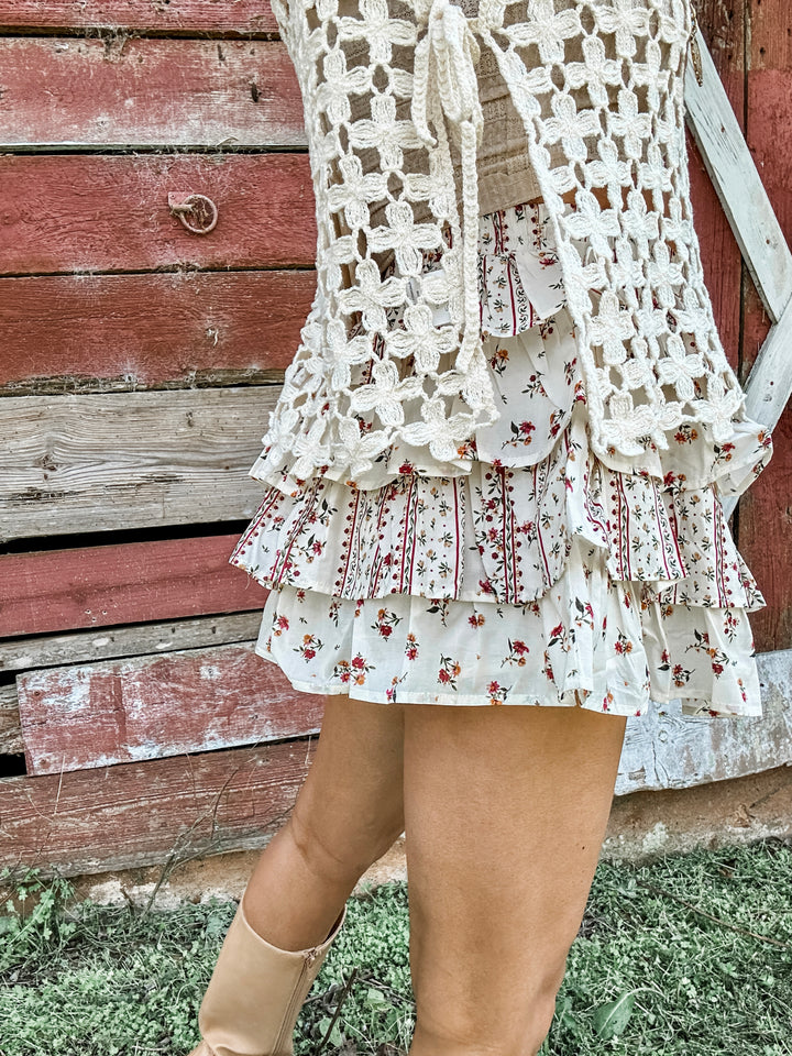 Wild Bloom Flower Crochet Open Knit Vest - Off White