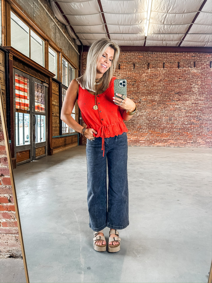 Easy Edge Scallop Hem Tank - Red