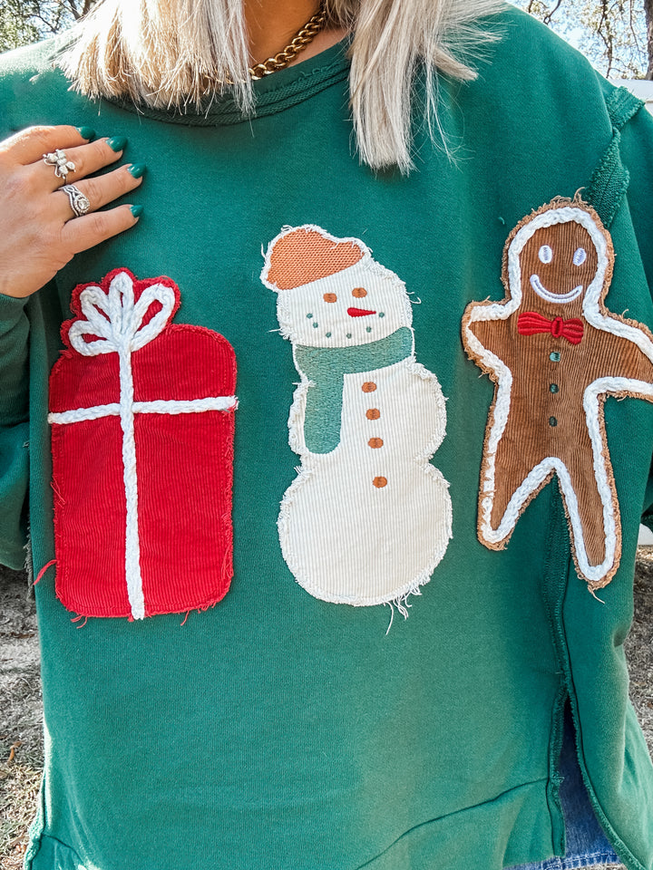 Cozy Cheer Corduroy Christmas Patch Pullover