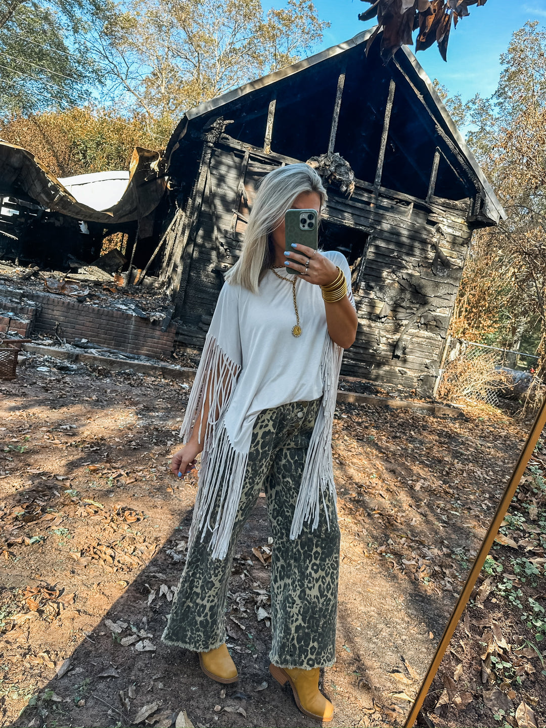 True Story Leopard Crop Button Fly Denim