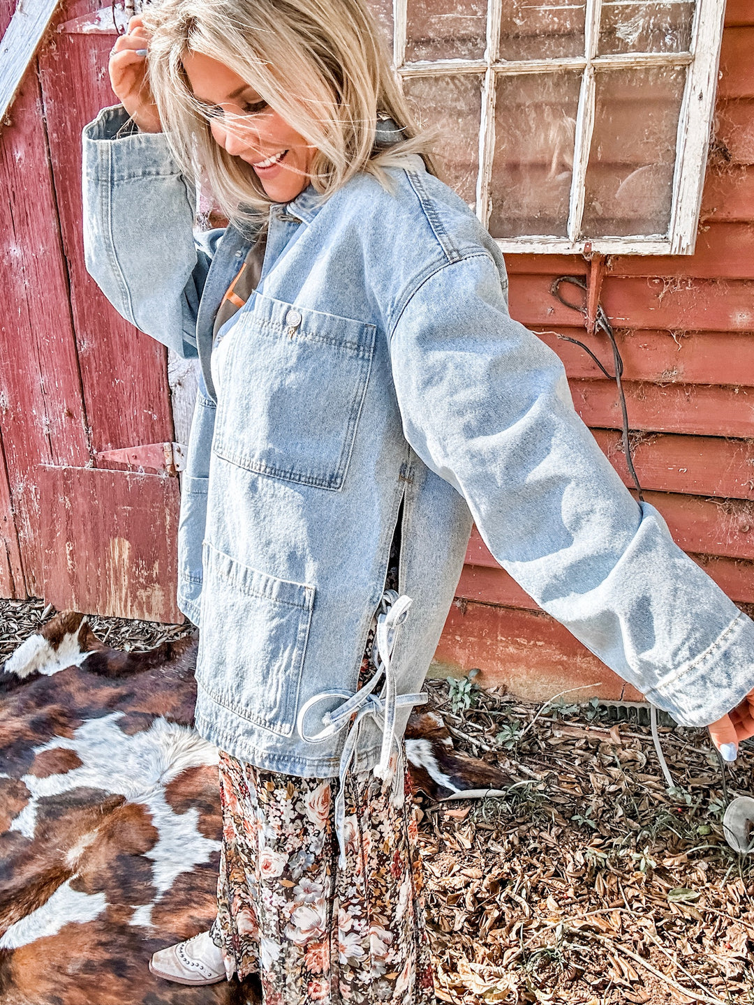 Boho Blues Side Tie Oversized Denim Jacket