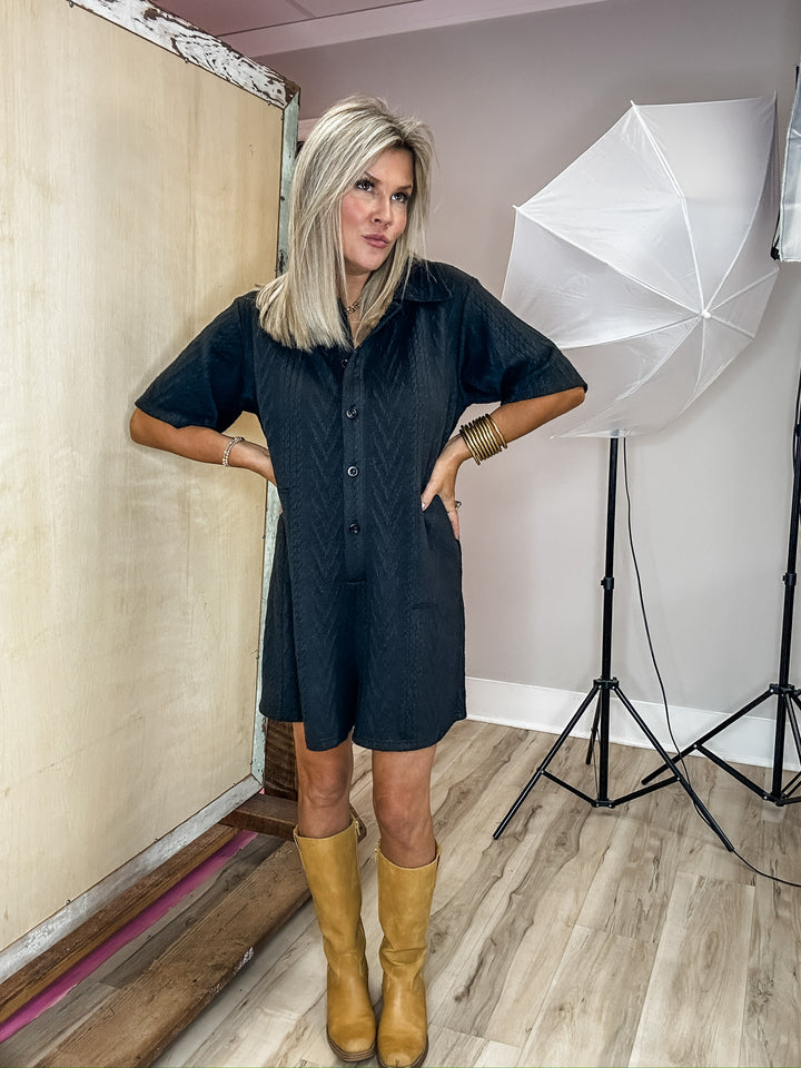 Woven with Intention Knit Romper - Black DOORBUSTER