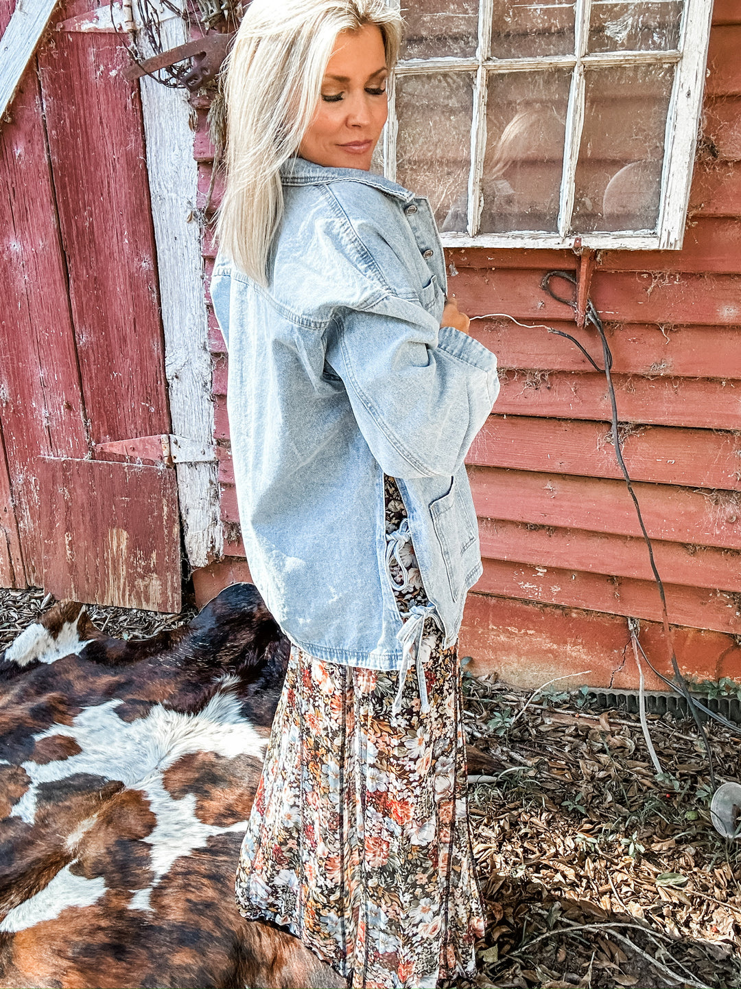 Boho Blues Side Tie Oversized Denim Jacket