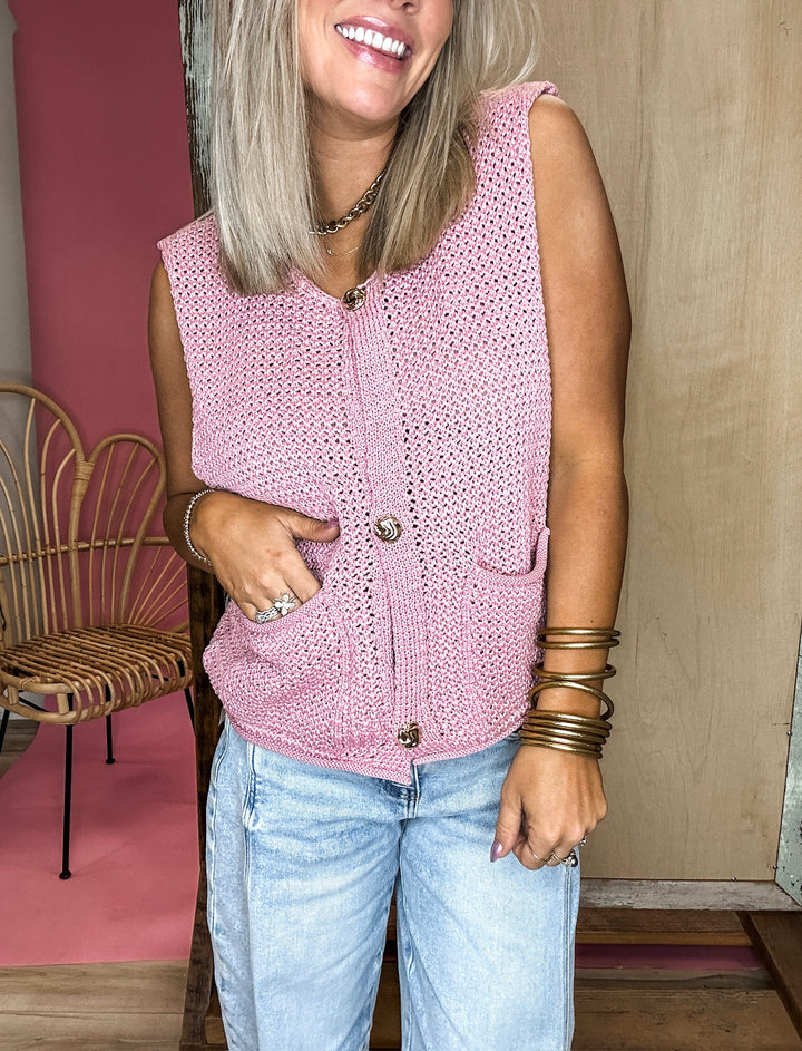 On the Bright Side Buttoned Sweater Vest - Mauve DOORBUSTER