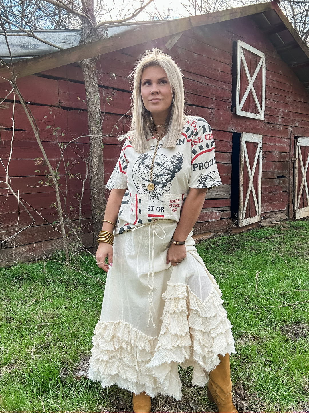 Ruffled Rose Maxi Skirt