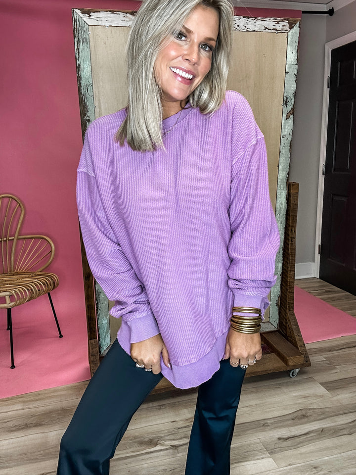 Rounded Hem Corded Sweatshirt - Purple DOORBUSTER