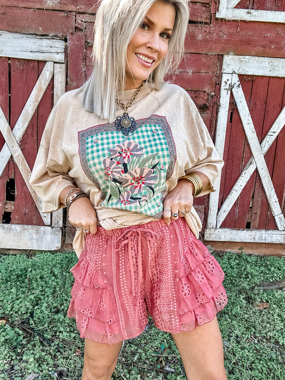 Dainty Drama Tiered Ruffle Shorts - Rosewood