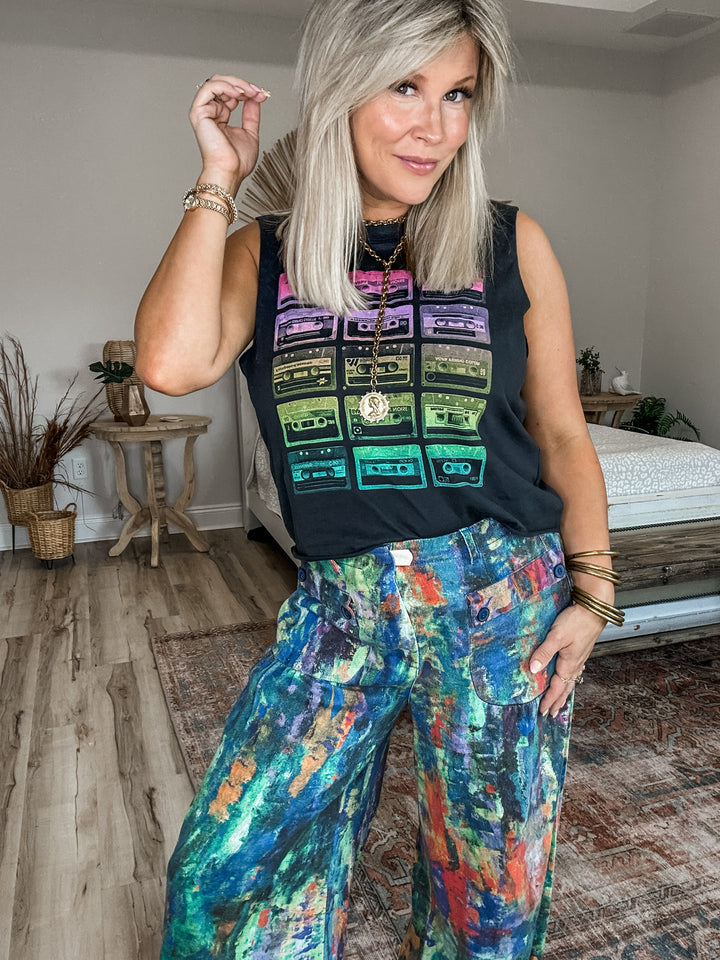 Roll It Back Cassette Tape Retro Tank - Rainbow