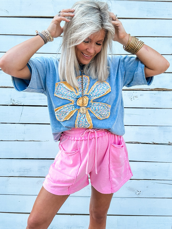 Color Pop Chill Mineral Wash French Terry Shorts - Pink