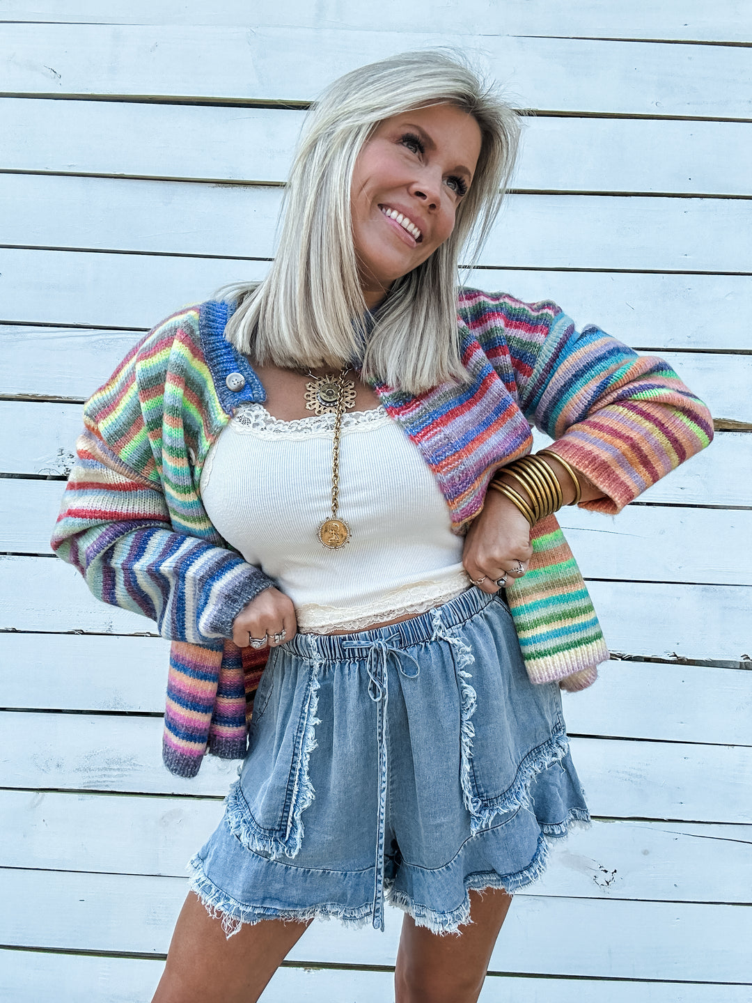 Rainbow Rush Cardigan - Sky