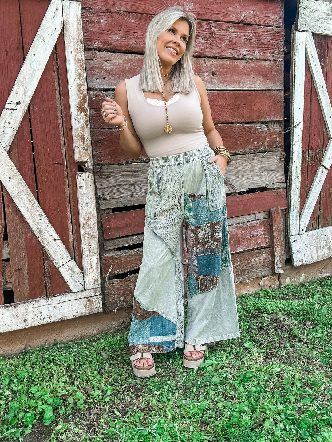Patchwork Rambler Wide Leg Bottoms