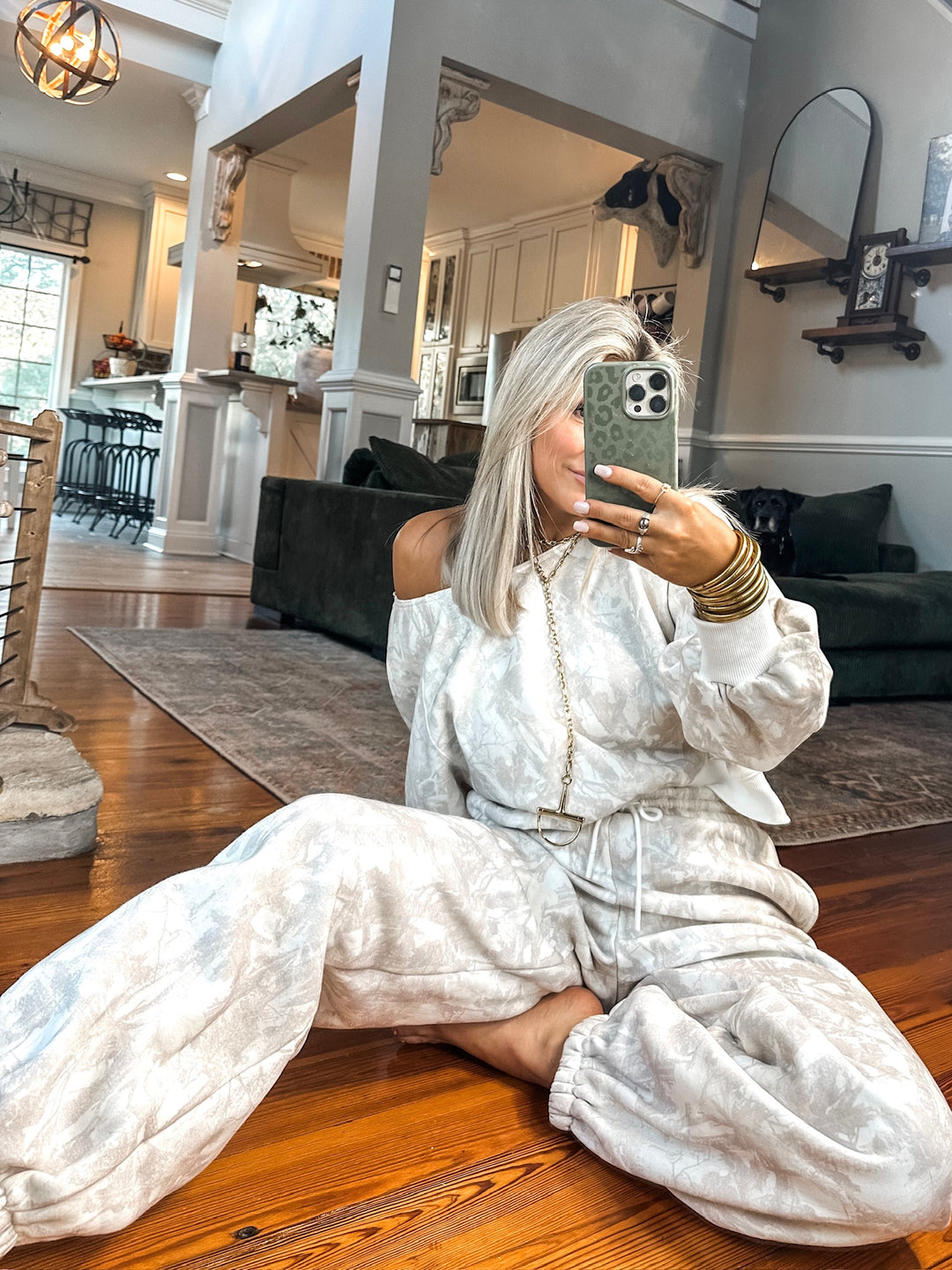 Camo Made Easy Off Shoulder Crewneck