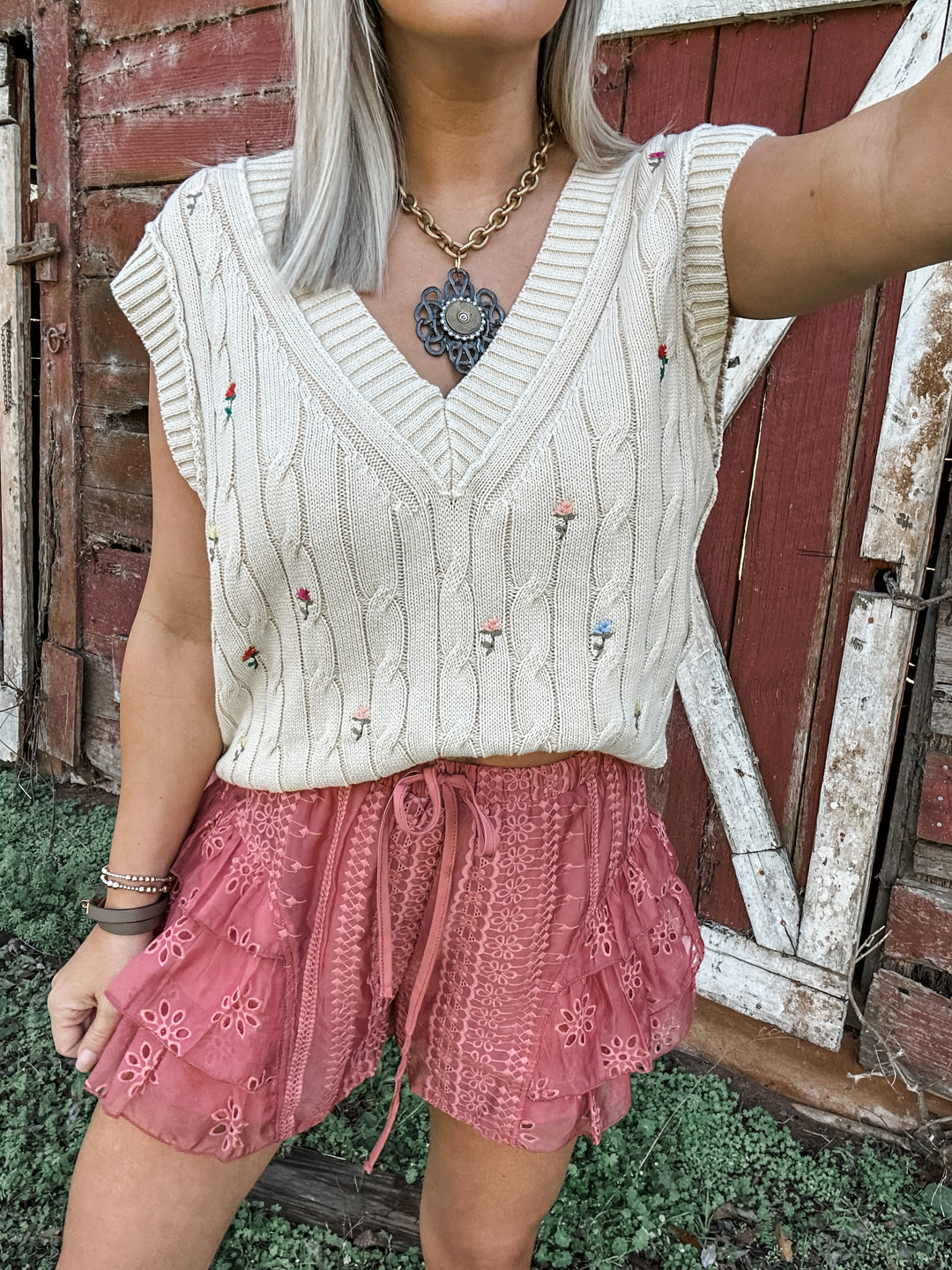 Dainty Drama Tiered Ruffle Shorts - Rosewood