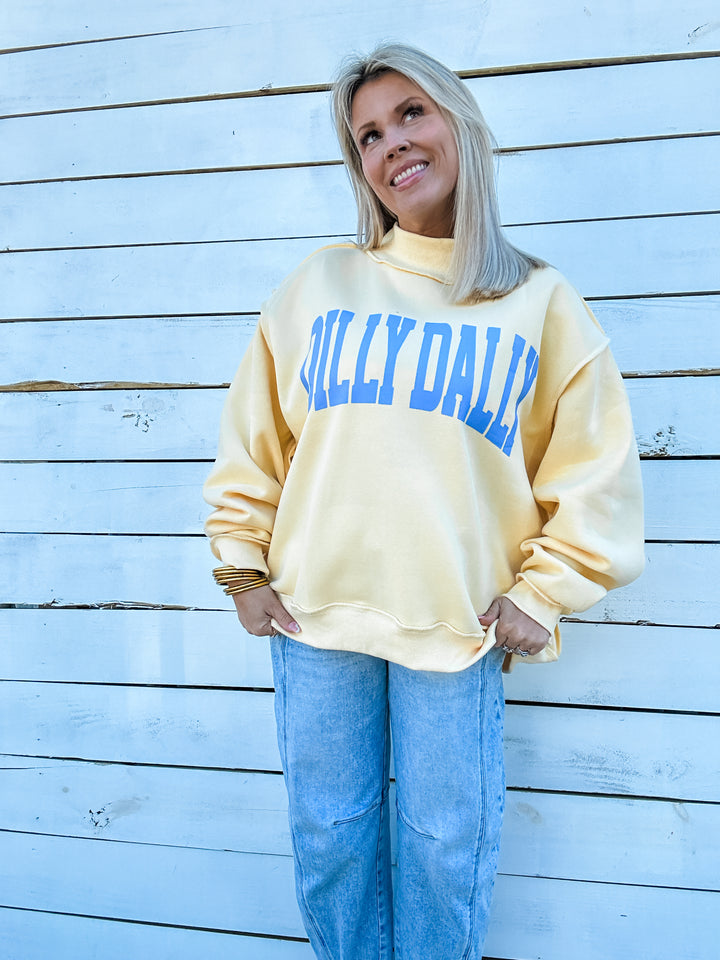 Dilly Dally Mock Neck Sweatshirt - Butter Yellow
