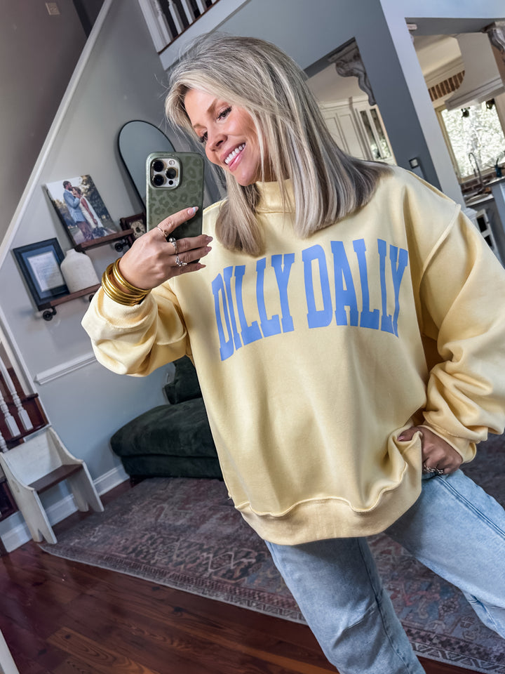 Dilly Dally Mock Neck Sweatshirt - Butter Yellow