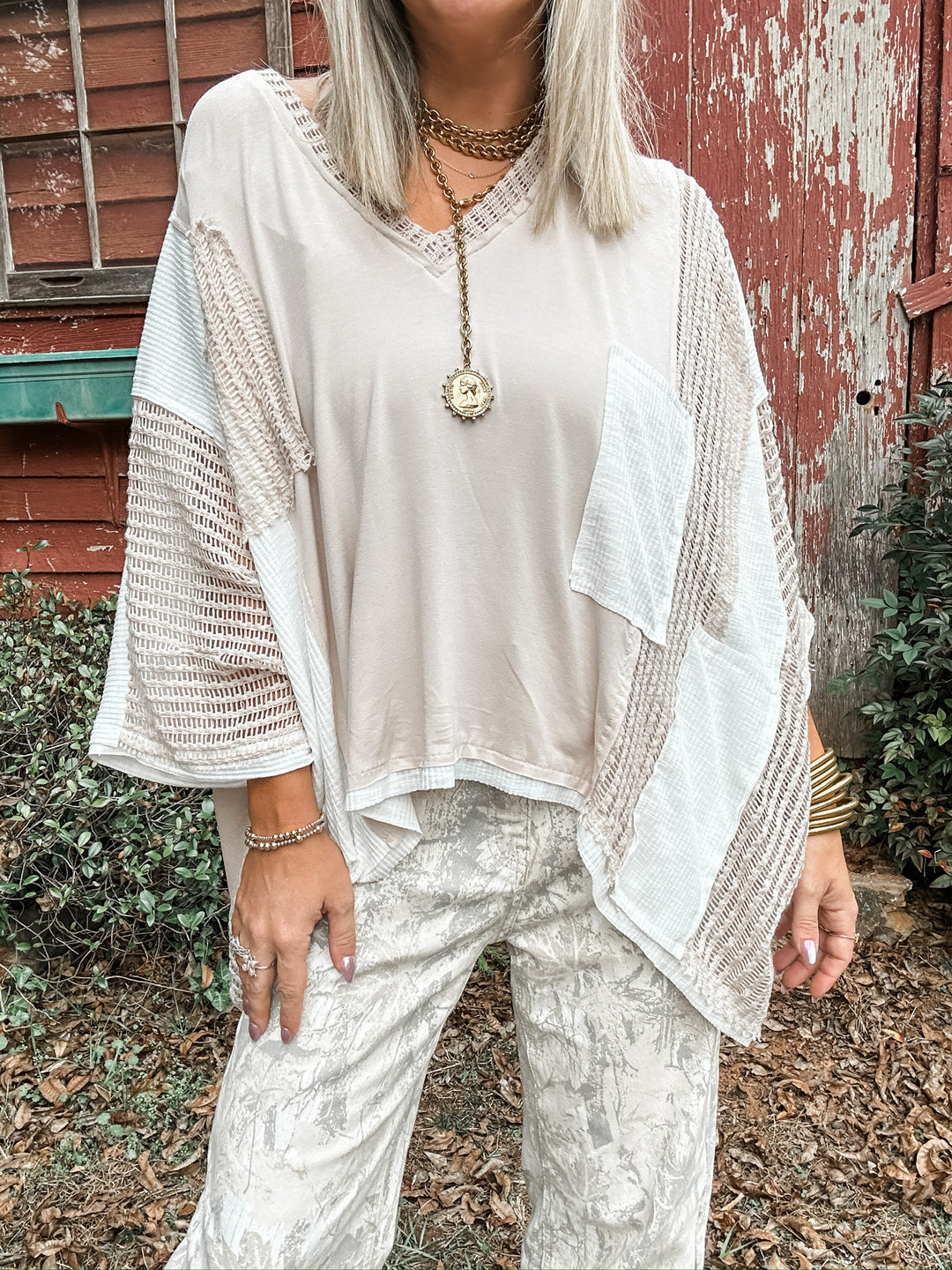 Take Chances Patchwork Top - Oatmeal