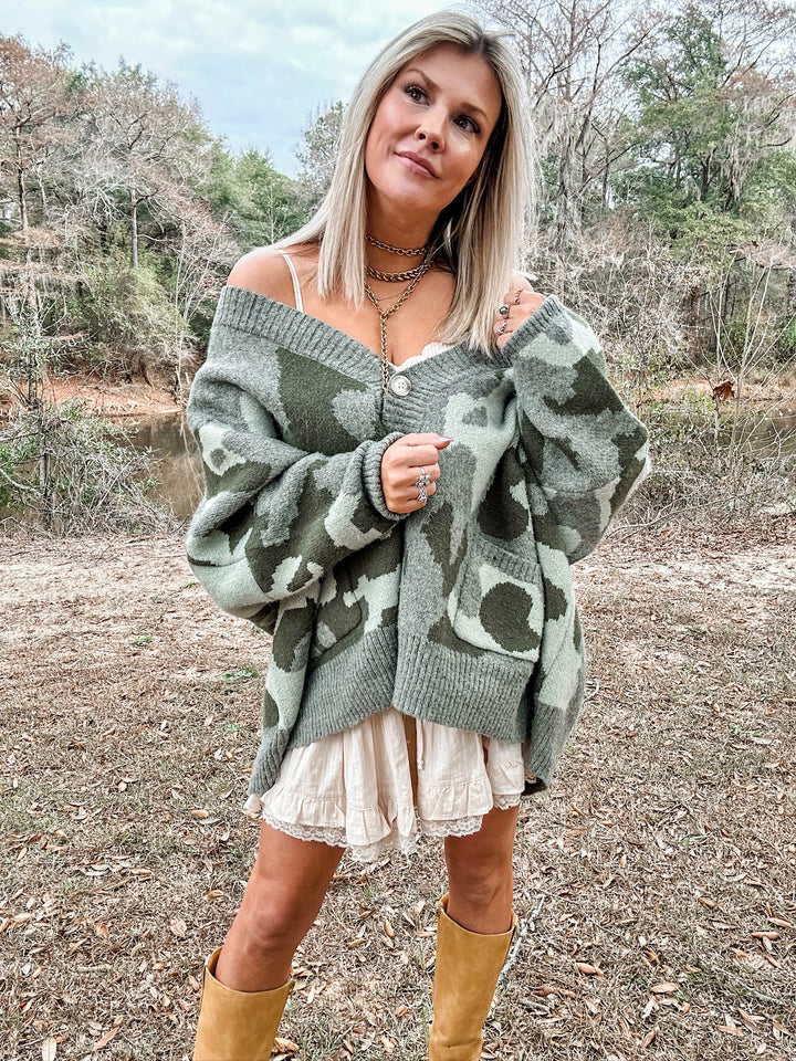 Camo Comfort Oversized Cardigan