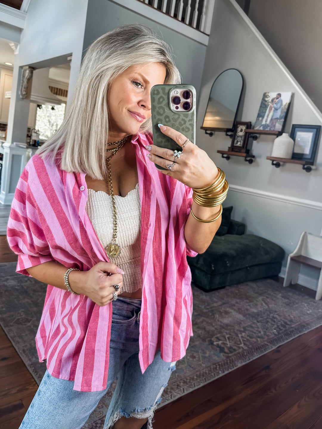 Love You More Striped Button Down Top