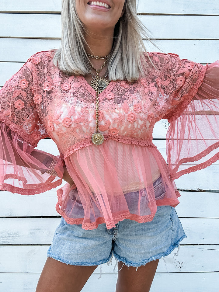Soft Romance Lace Top - Apricot