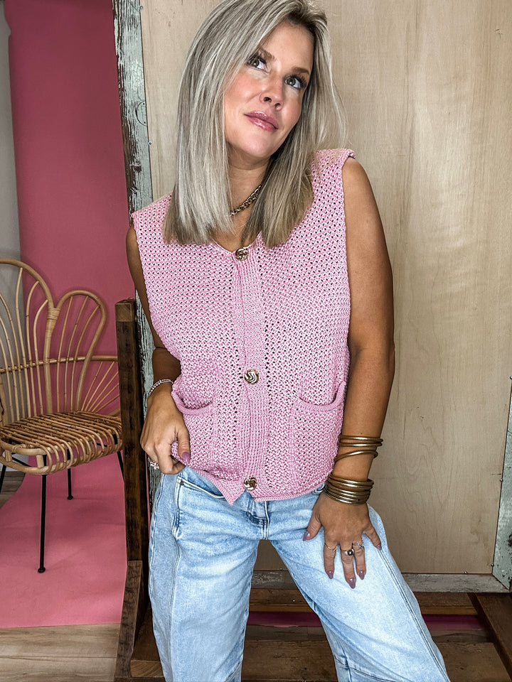 On the Bright Side Buttoned Sweater Vest - Mauve DOORBUSTER