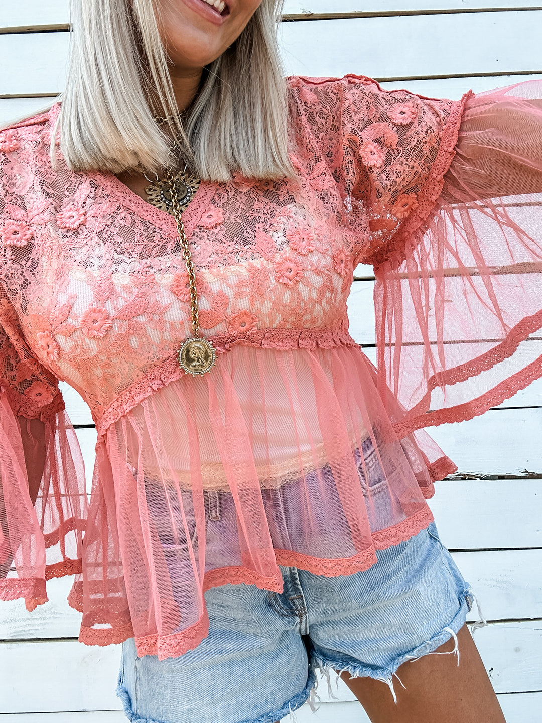 Soft Romance Lace Top - Apricot