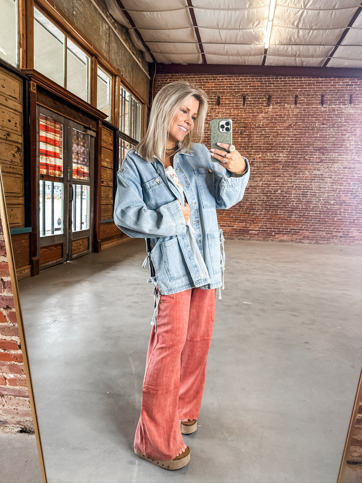 Boho Blues Side Tie Oversized Denim Jacket