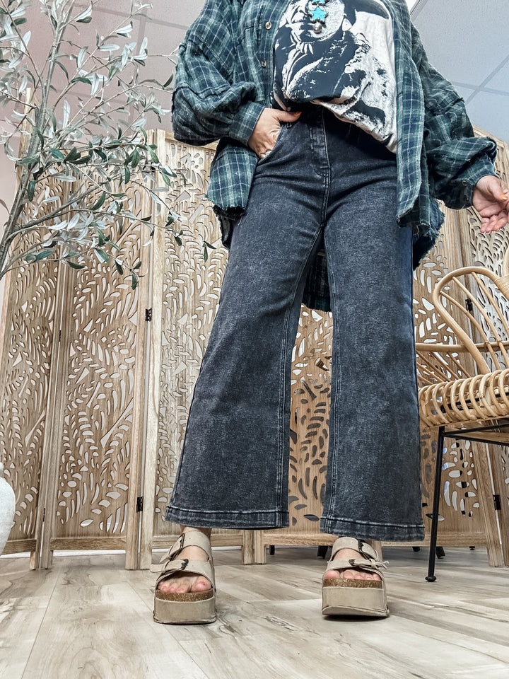 Bad Habit Washed Black Wide Crop Denim