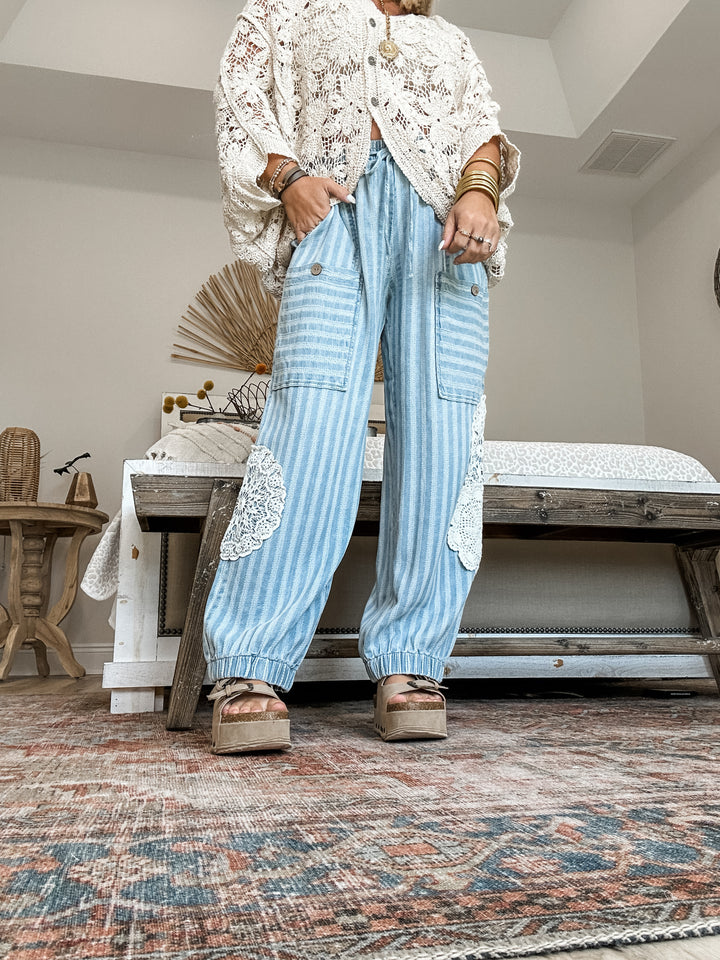 Crochet & Denim Lace Patch Joggers
