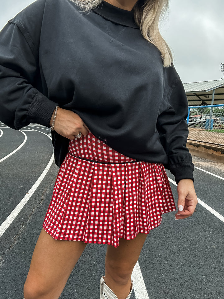 On The Move Gingham Printed Skort