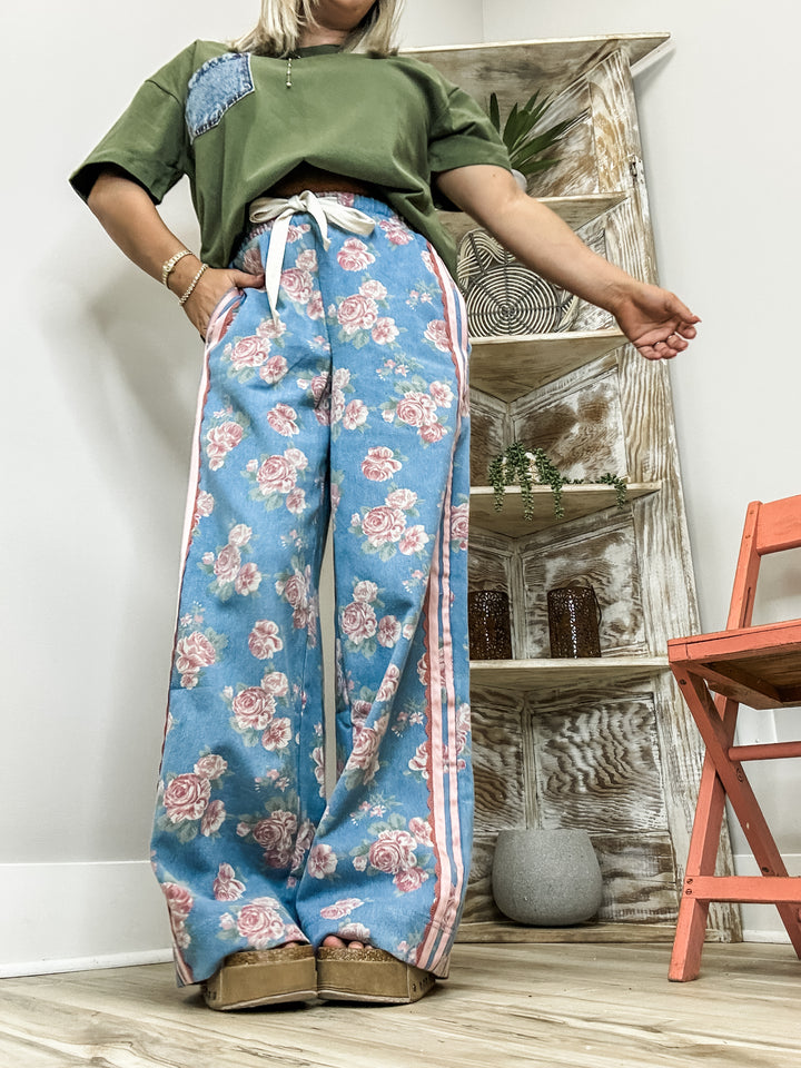 Floral Printed Lace Denim