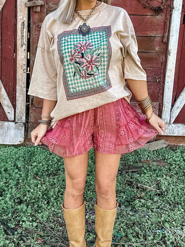 Dainty Drama Tiered Ruffle Shorts - Rosewood