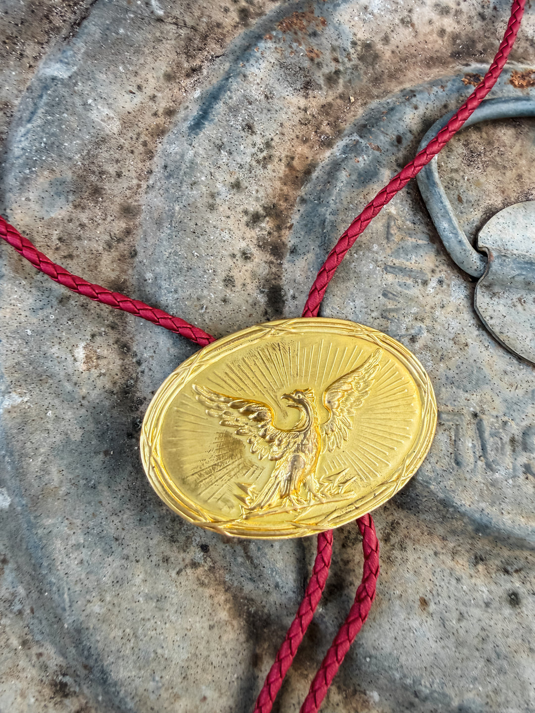Bolo Tie - Antique Eagle & Red Combo