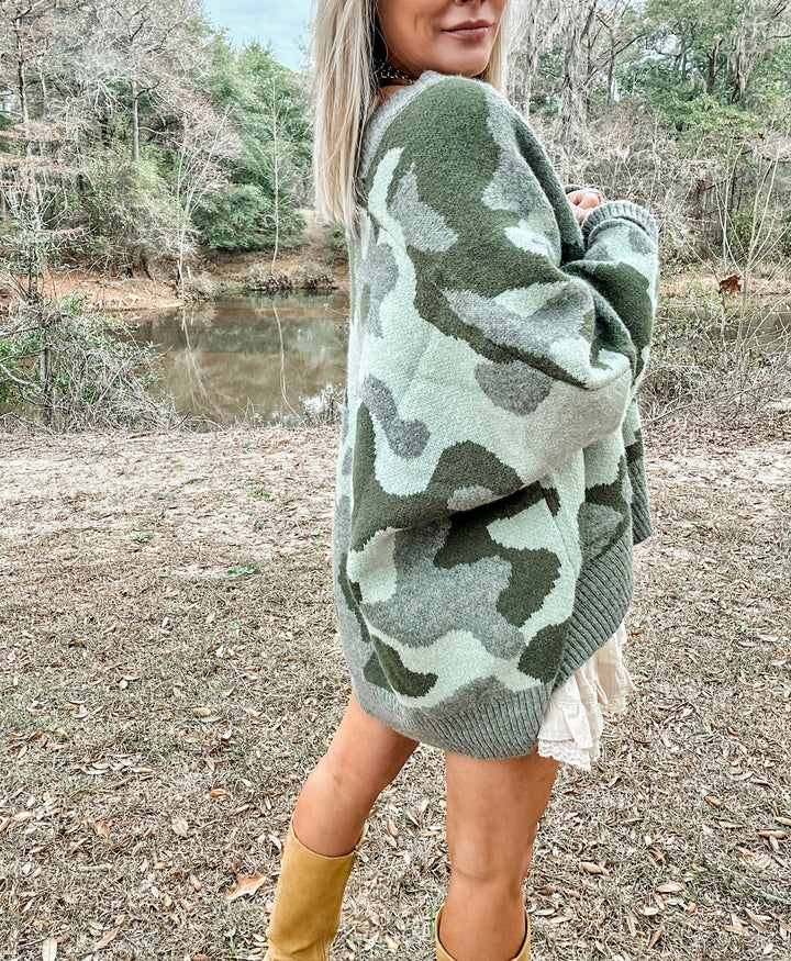 Camo Comfort Oversized Cardigan