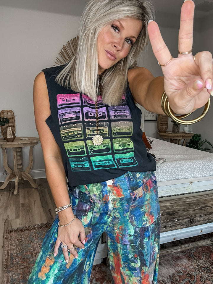 Roll It Back Cassette Tape Retro Tank - Rainbow
