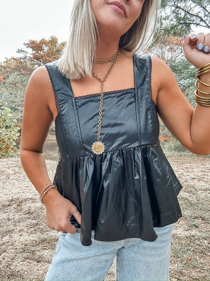 After Dark Faux Leather Lace Top