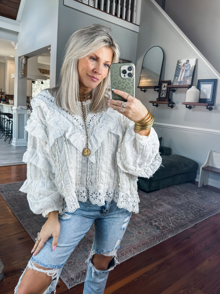 Statement Stitch Lace Top - Ivory