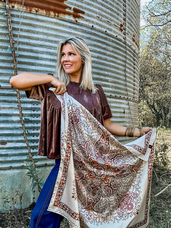 Tan/Brown Polka Dot & Paisley Wild Rag Scarf