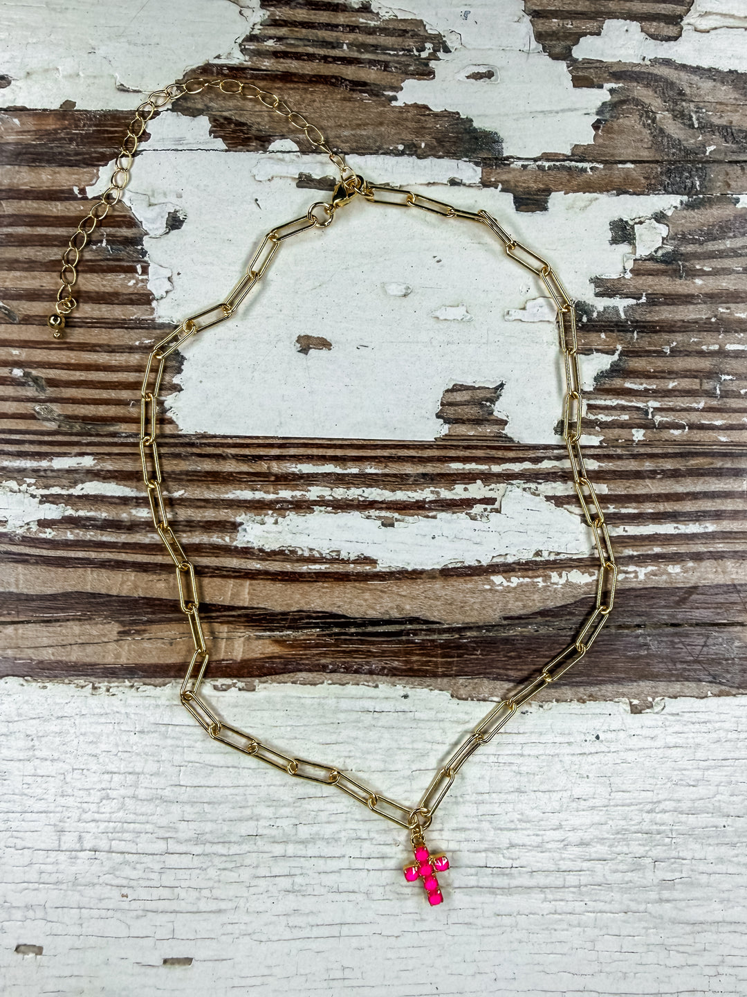 Electric Pink Cross Necklacr