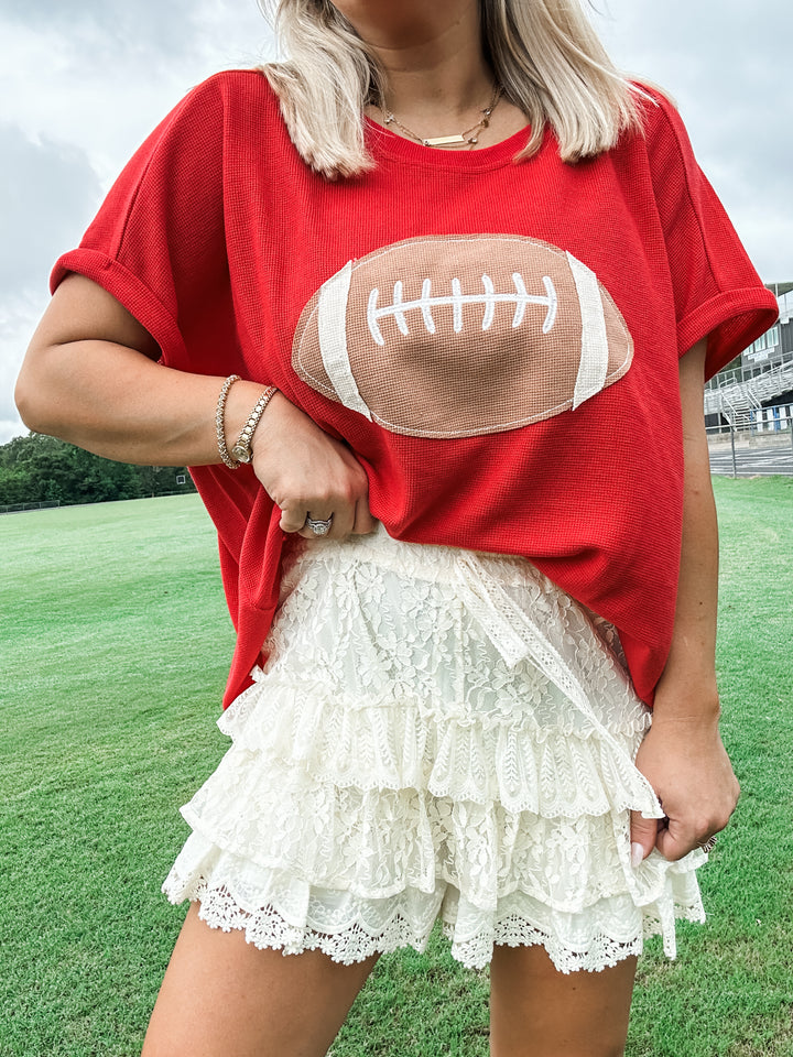 Kickoff Cutie Football Patchwork Top - Red