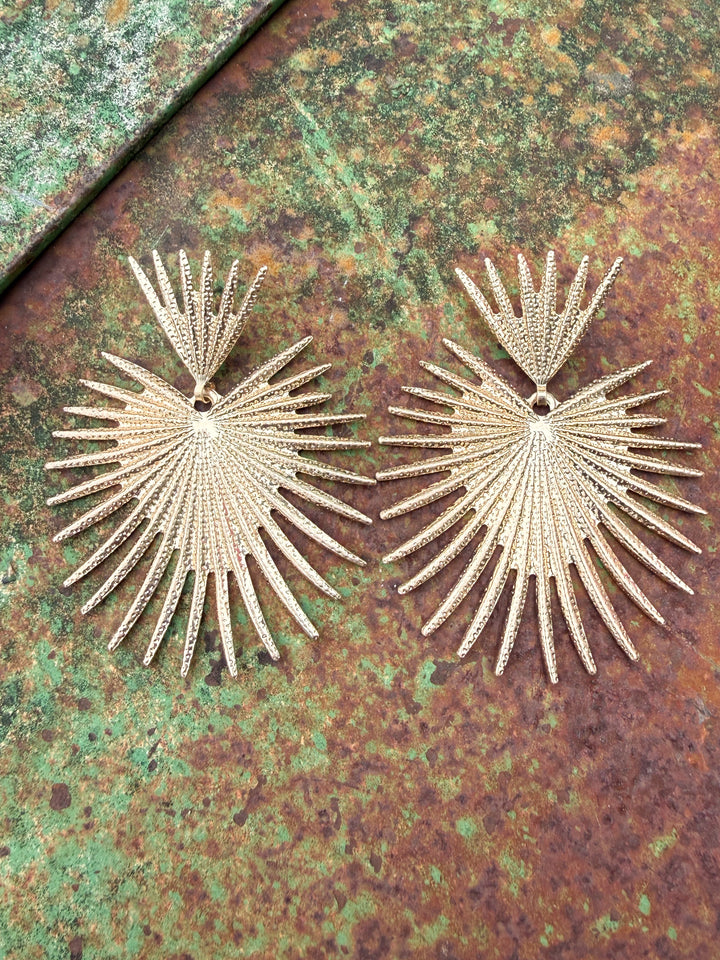 Metal Fan Gold Earrings